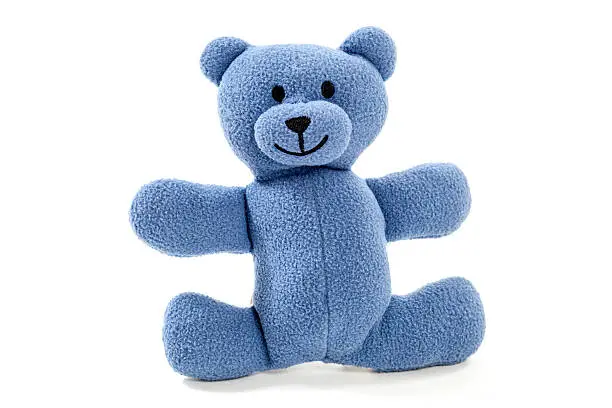 Blue teddy bear isolated over white background