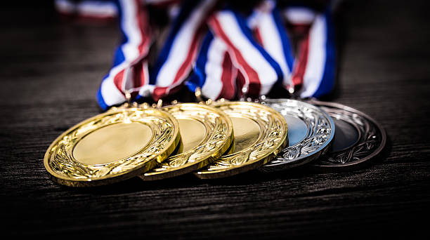 istock Metal medal on black background 577312464