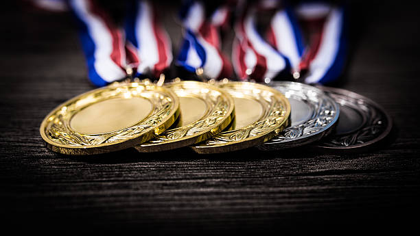 istock Metal medal on black background 577312580