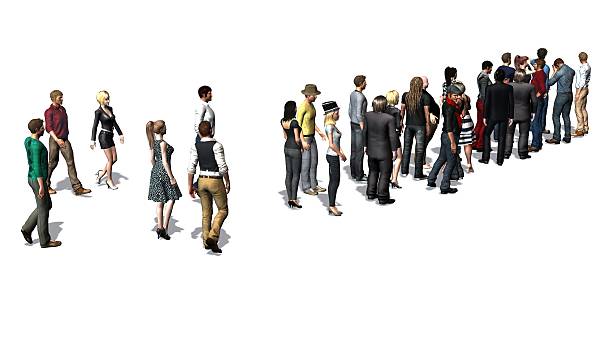istock People waiting in line -  isolated on white background 577315512