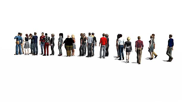 people waiting in line -  isolated on white background - high angle view people people in a row directly above imagens e fotografias de stock