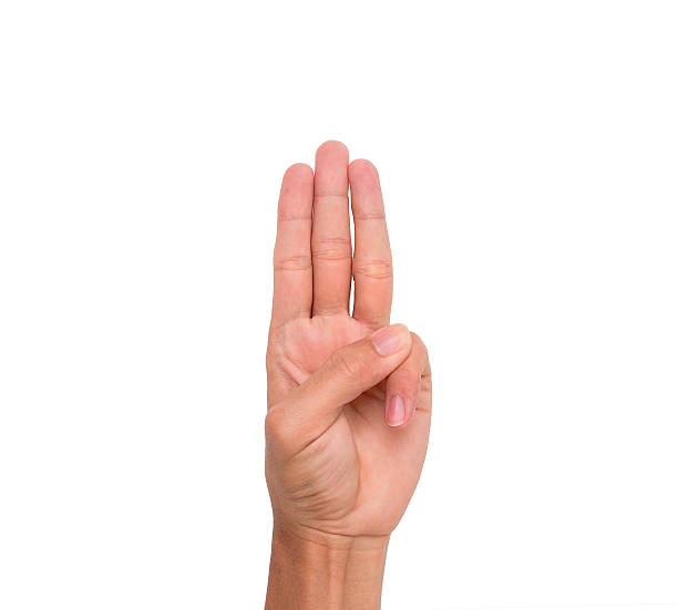 istock Hand sign of 3 fingers point upward 577317692