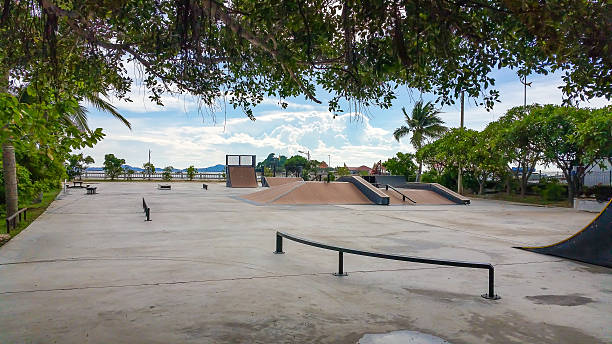 istock Skate Park in the daytime. Customizable dark tones . 577317728