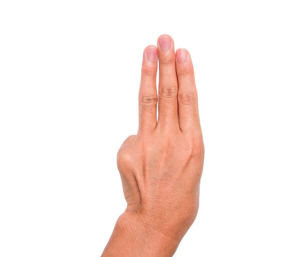 istock Hand sign of 3 fingers point upward 577319164