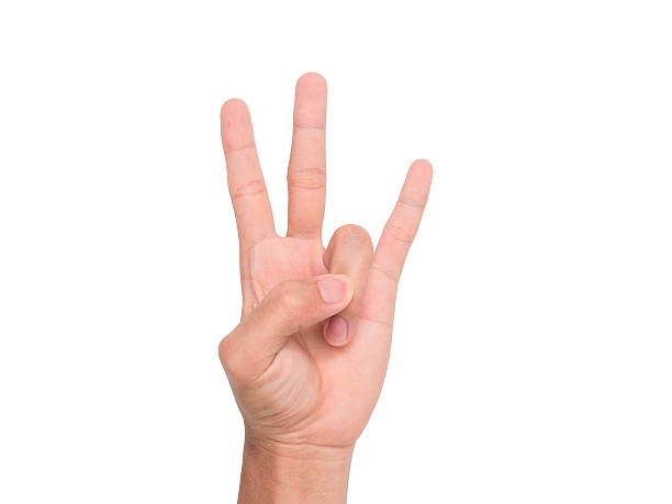 istock Hand sign of 3 fingers point upward 577319592