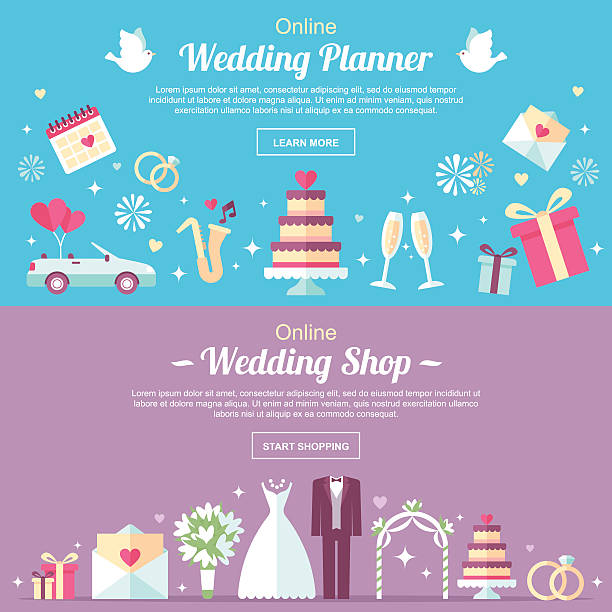 웨딩 헤더 - wedding invitation invitation formalwear flower stock illustrations