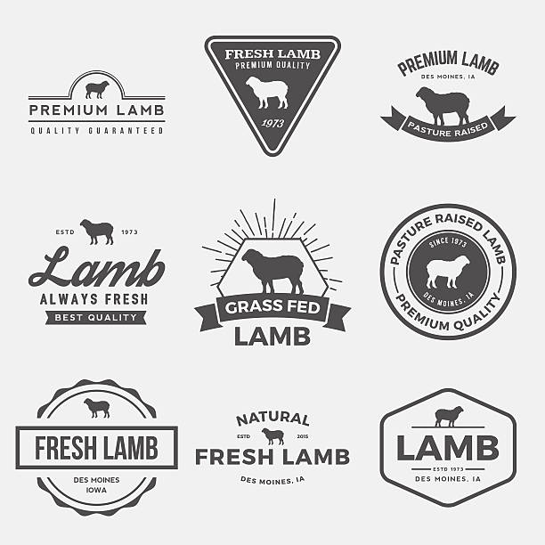 vector set of premium lamb labels, badges and design elements vector set of premium lamb labels, badges and design elements meat silhouettes stock illustrations