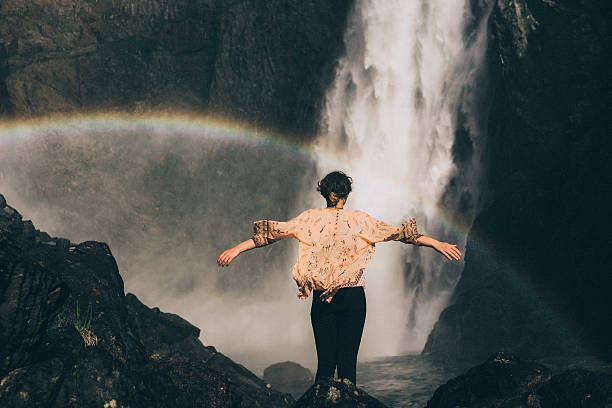 istock Woman near the waterfall 577321228