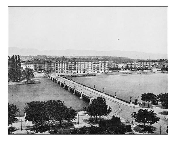 istock Antique photograph of panoramic view of Geneva (Switzerland)-19th century 577321382