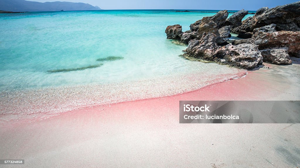 Elafonisi Lagoon, Crete Island, Greece Elafonissi beach is one of the best beaches of Europe. There are pink  sand. Beach Stock Photo