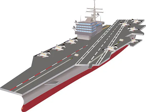 Vector illustration of Aircraft carrier with jets on deck