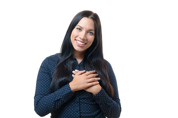 istock Young woman showing her heartfelt gratitude 577326162