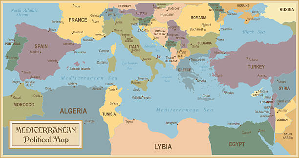 Vintage Map of Mediterranean - illustration Vector illustration of old Mediterranean map andorra map stock illustrations