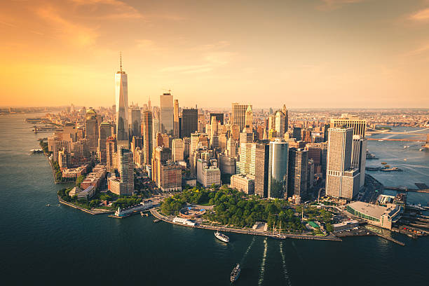 istock Aerial view of lower Manhattan Skyline 577328972