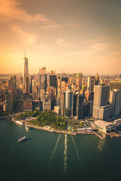 istock Aerial view of lower Manhattan Skyline 577329292