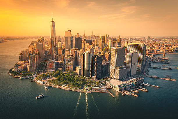 istock Aerial view of lower Manhattan Skyline 577329318