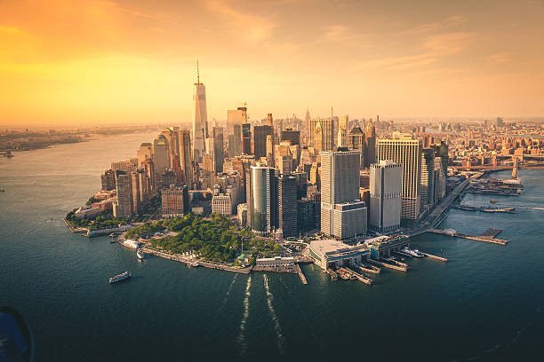 istock Aerial view of lower Manhattan Skyline 577329400