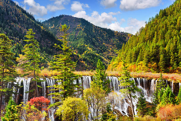 istock The Nuo Ri Lang Waterfall (Nuorilang) among wooded mountains 577329420