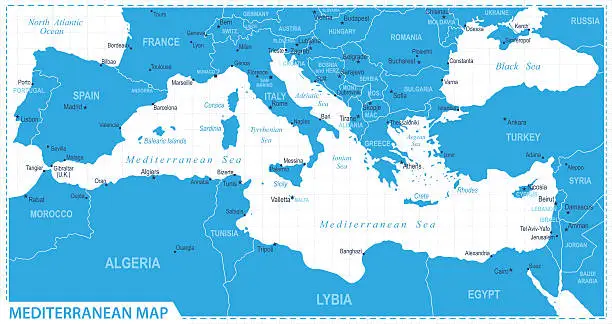 Vector illustration of Mediterranean map - illustration
