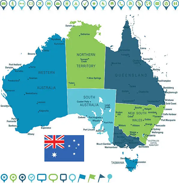 Vector illustration of Australia Map and Navigation Icons
