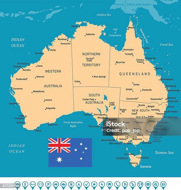 Australia Map Stock Illustration - Download Image Now - Queensland, Topographic Map, Adelaide
