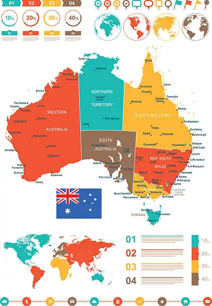 Vector illustration of Colored Infographic Australia Map