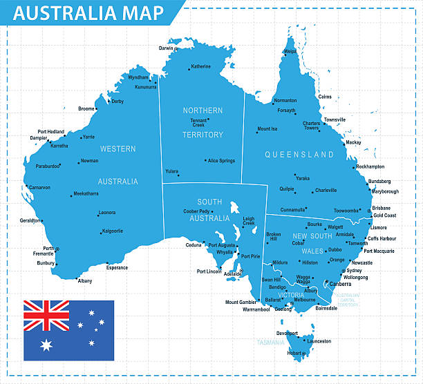 Australia Map - illustration Vector Map of the Australia with infographic elements australia cartography map queensland stock illustrations