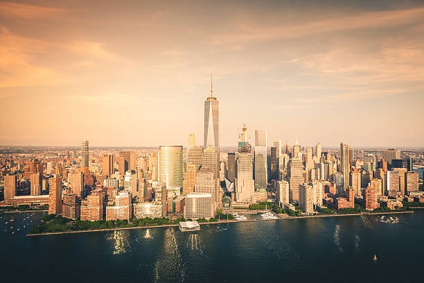 istock Lower Manhattan Aerial View from a Helicopter over the Hudson 577336322