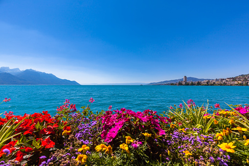 Beautiful view of Geneva lake and Montreux city