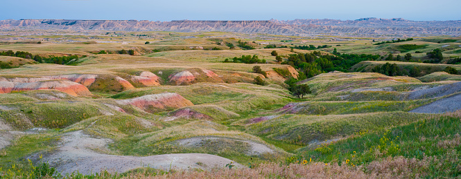 Badlands view from Sage Creek road, across from prairie dog town in Badlands National Park, South Dakota.