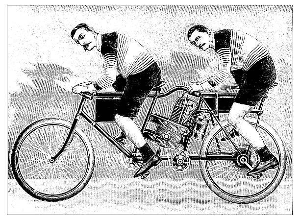 античный мотоцикл концепция иллюстрация - cycling old fashioned retro revival bicycle stock illustrations