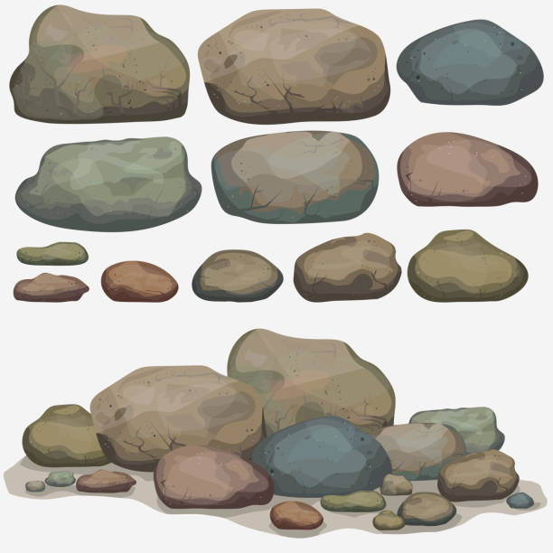 Rock stone set Rock stone set cartoon. Multicolored Stones and rocks in isometric 3d view. Set of different boulders boulder rock stock illustrations