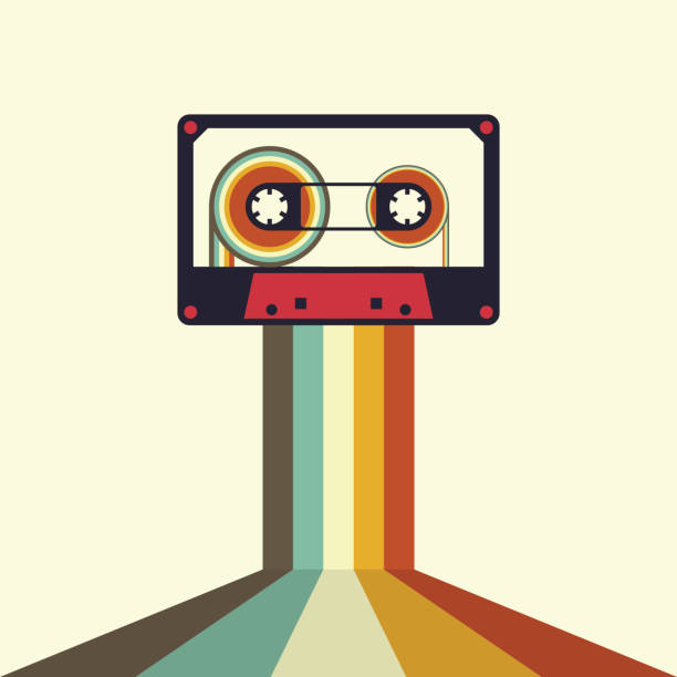 카세트 레트로 빈티지 스타일 벡터 일러스트 - audio tape stock illustrations