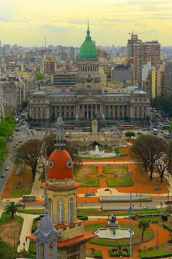 Argentinian Parliament and Cityscape aerial panorama, Buenos Aires