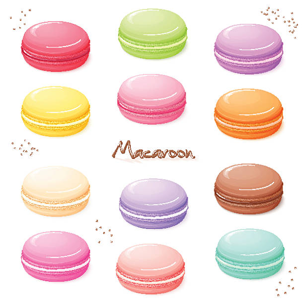 illustrations, cliparts, dessins animés et icônes de ensemble vectoriel de macaron doux coloré - vue isométrique - macaroon french culture dessert food