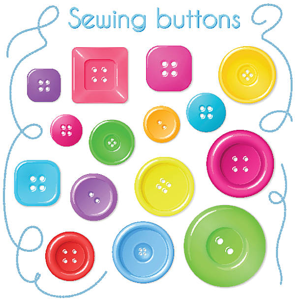векторный набор цветных швейных кнопок - вид сверху - sewing item button needlecraft product hole stock illustrations