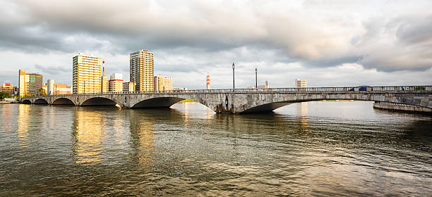 istock Niigata Bandai Bridge panorama at sunset 577346530