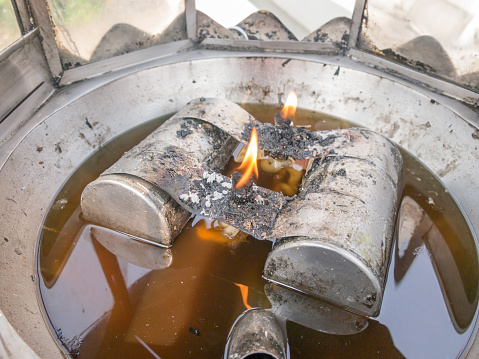 Close up of the flame burning from an Oil lamp