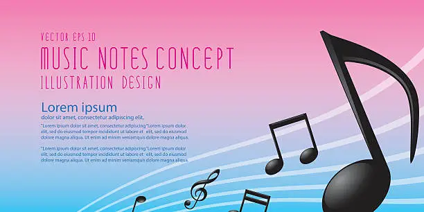 Vector illustration of Banner graphics icon symbol of Music notes and Treble Clef.