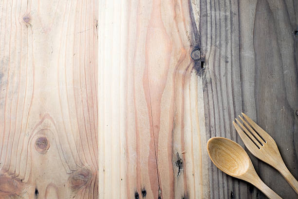 istock wooden spoon ,fork and bowl on wooden table 577348770