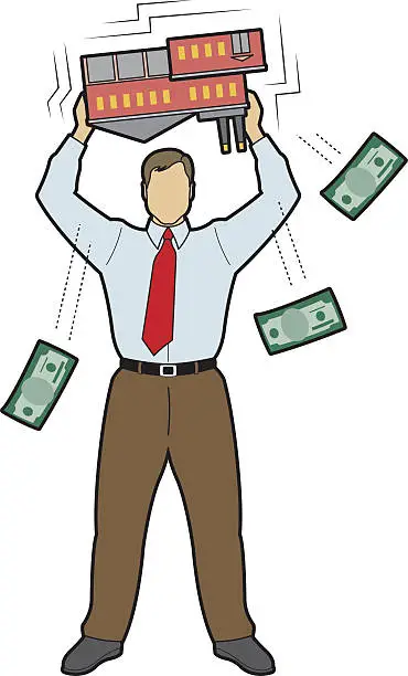 Vector illustration of Businessman shaking money out of industrial building