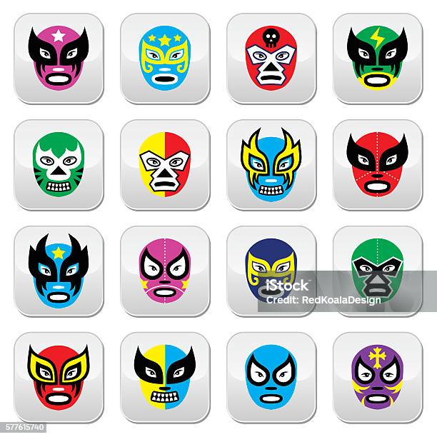 Lucha Libre Luchador Mexican Wrestling Masks Buttons Stock Illustration - Download Image Now