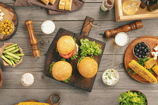 istock Different burgers with beer 577616854