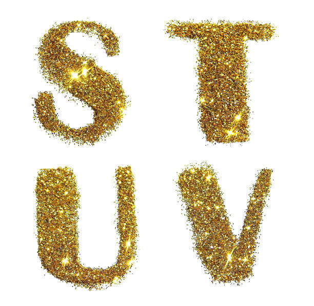 istock Letters S, T, U, V of golden glitter on white 577620302