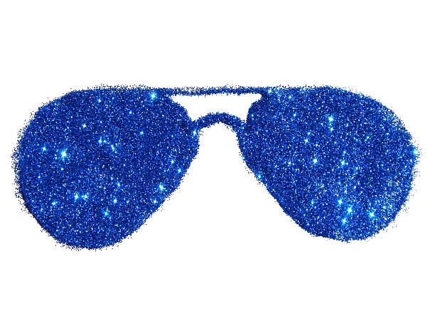 istock Sunglasses of blue glitter sparkle on white background 577620476