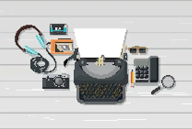 Vector illustration of Antique Typewriter with other objects still life. Vector