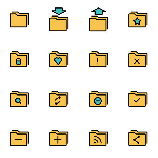 illustrations, cliparts, dessins animés et icônes de pack d’icônes de ligne plate à la mode pour les concepteurs et les développeurs. vecteur - archives file symbol organization