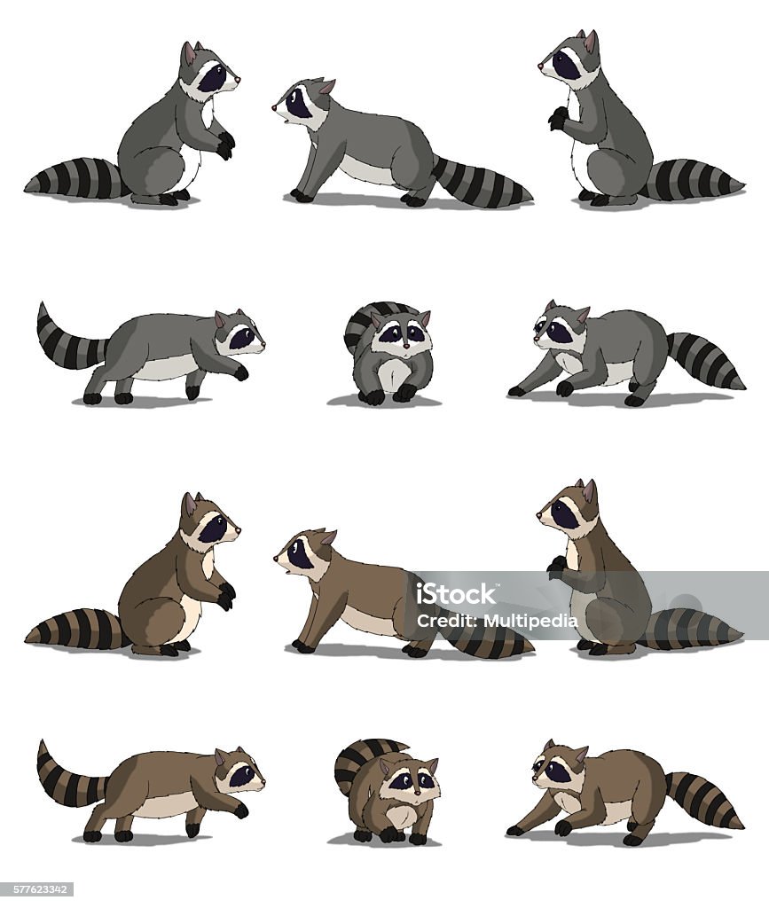 Raccoon Isolated on White Background Set of Raccoon images. Digital painting  full color cartoon style illustration isolated on white background. Raccoon stock illustration