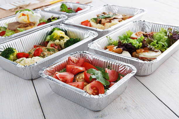 istock Healthy food in boxes, diet concept. 577624736