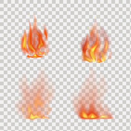 Realistic fire flames vector isolated on transparent background